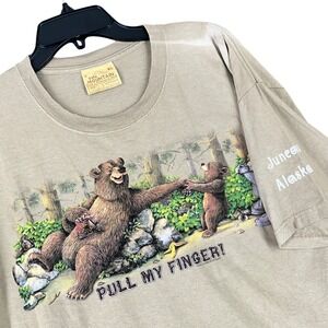 The Mountain Pull My Finger Bear Alaska Graphic Tee Tan XL Mens USA made